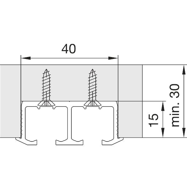 HAWA CLIPO 36 Doppellaufschiene gelocht zum Schrauben auf Maß Alu eloxiert