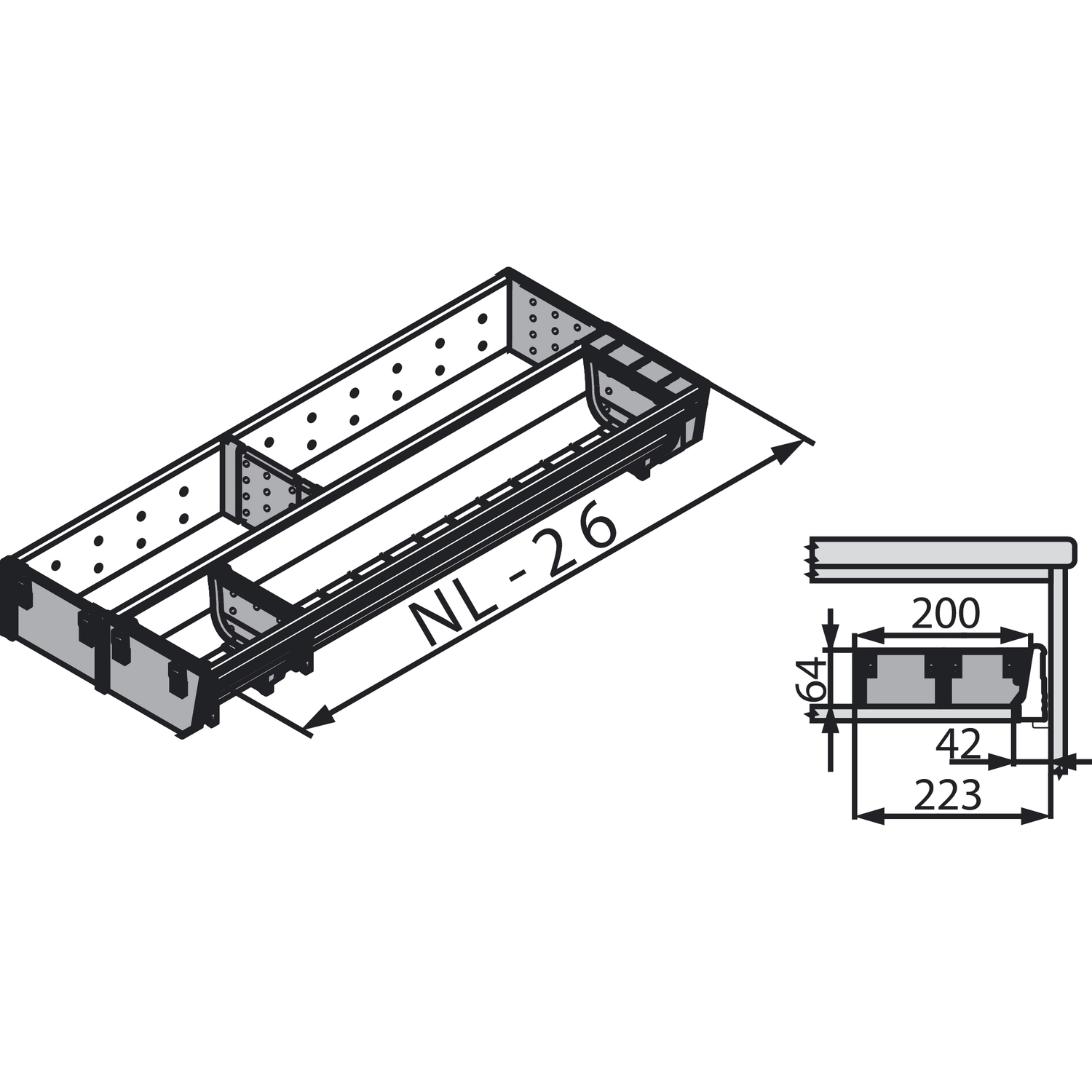 BLUM ORGA-LINE ZSI.500KI3N příborník a rozdělovník, délka 500 mm