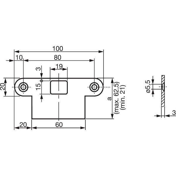 BKS Schließblech für Schnappriegel 1795 flach mit Lappen 100 x 62,5mm