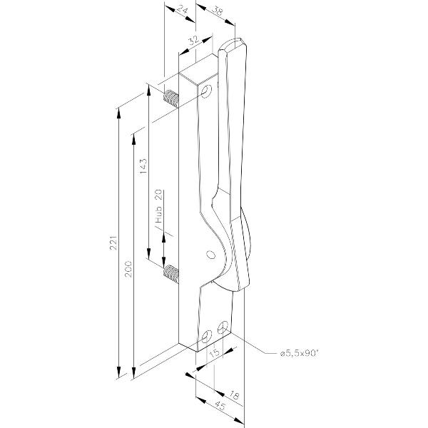 Türtreibriegel aufliegend reibungsfrei, Stange ø 10 mm, Hub 20 mm