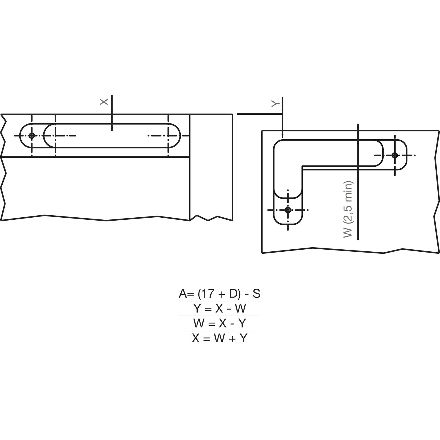 ANKOR DS-30 Einlass-Scharnier rechts unten/links oben mit Dämpfung, schwarz
