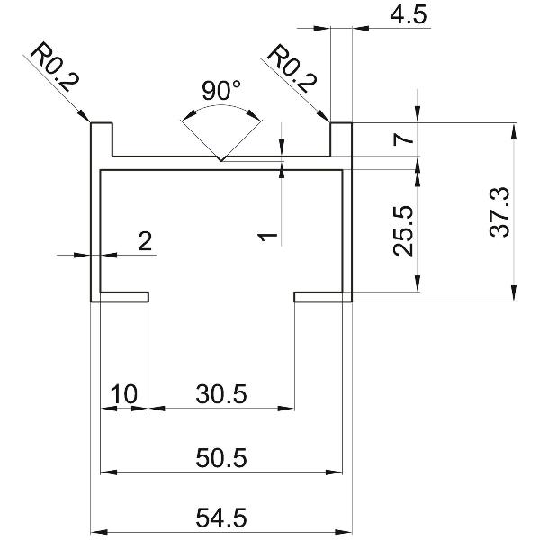 Aluminium Terrassenprofil 54,5 x 37,3 mm anthrazit matt, gelocht