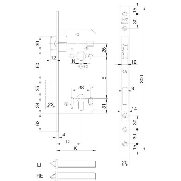SOLIDO Einstemmschloss 321 PZW - Profilzylinder Schloss DM50 Nuss 8,5mm