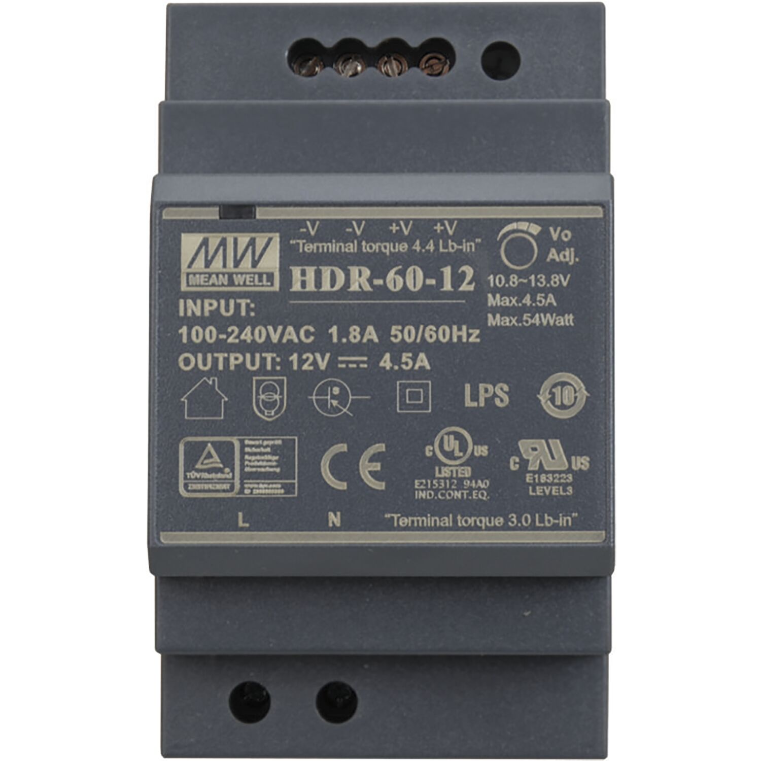 Netzgerät für Hutschiene HDR-60-12, 12V DC, 4,5 A, 54W, 52,5 x 90