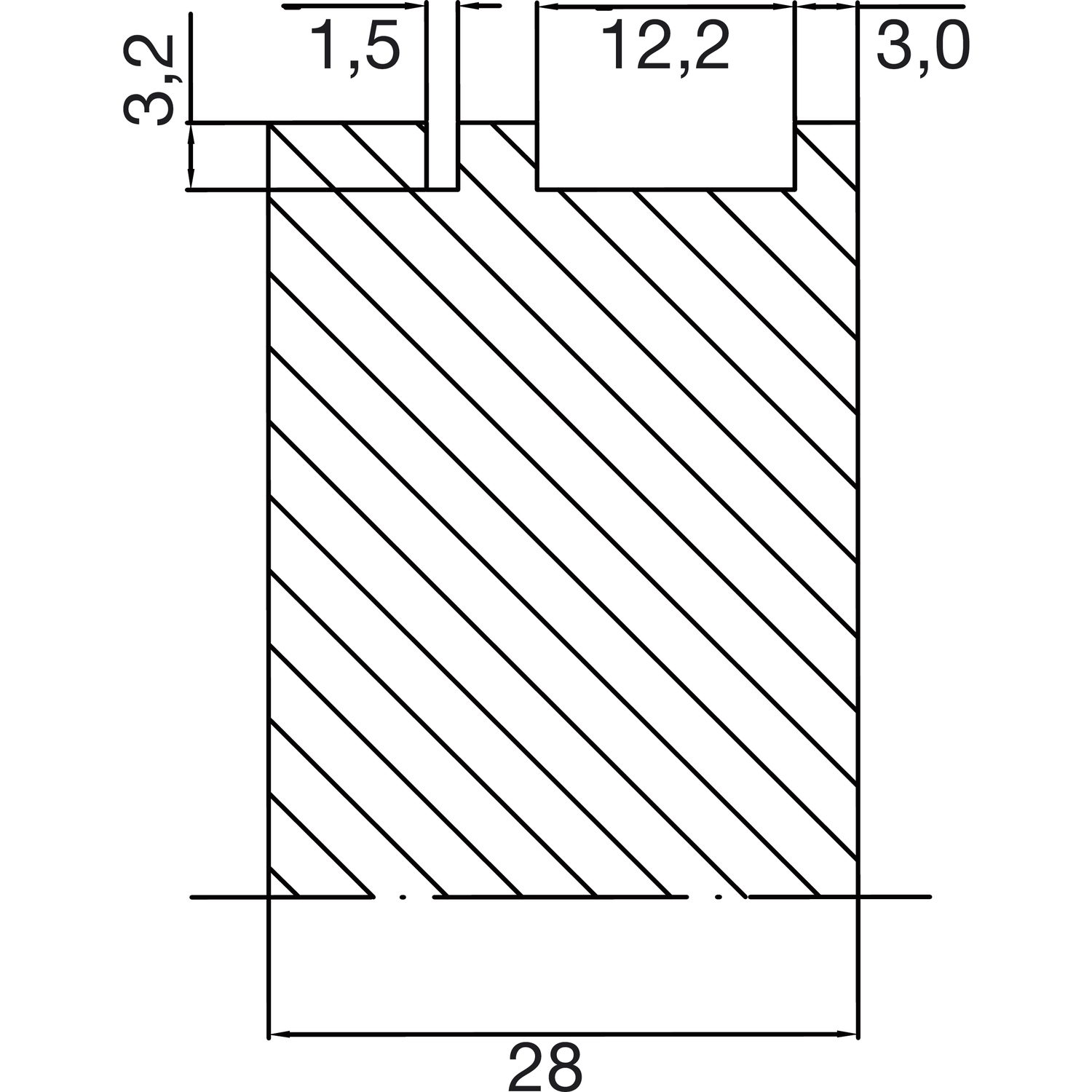 Frézovací schéma horní ukončovací profil/zadní stěna 28 mm