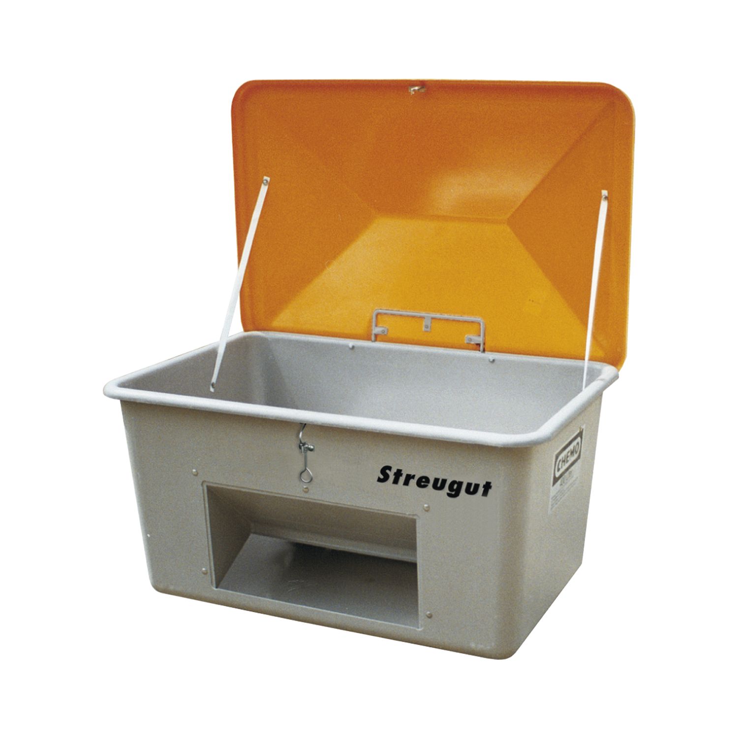 Cemo Streugutbehälter 1100 l ohne Entnahmeöffnung Deckel orange Behälter grau 