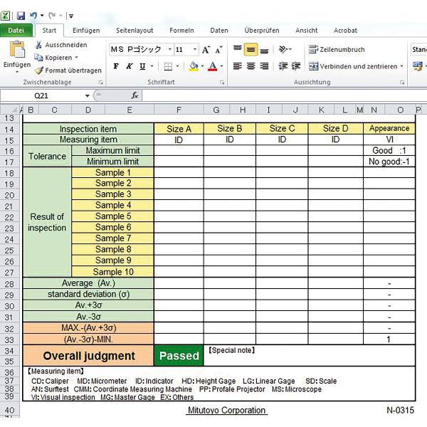 MITUTOYO Software USBITPAK 06AFM386 zur Datenerfassung mit Excel