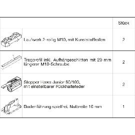 Artikelbild für HAWA Junior 100/B Beschlagset Holz 2 Fangstopper Standard Tragschraube +20 mm