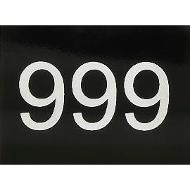 Nummernschild selbstklebend, 40 x 30 mm, Type 51-999,Kunststoff schwarz  glänzend