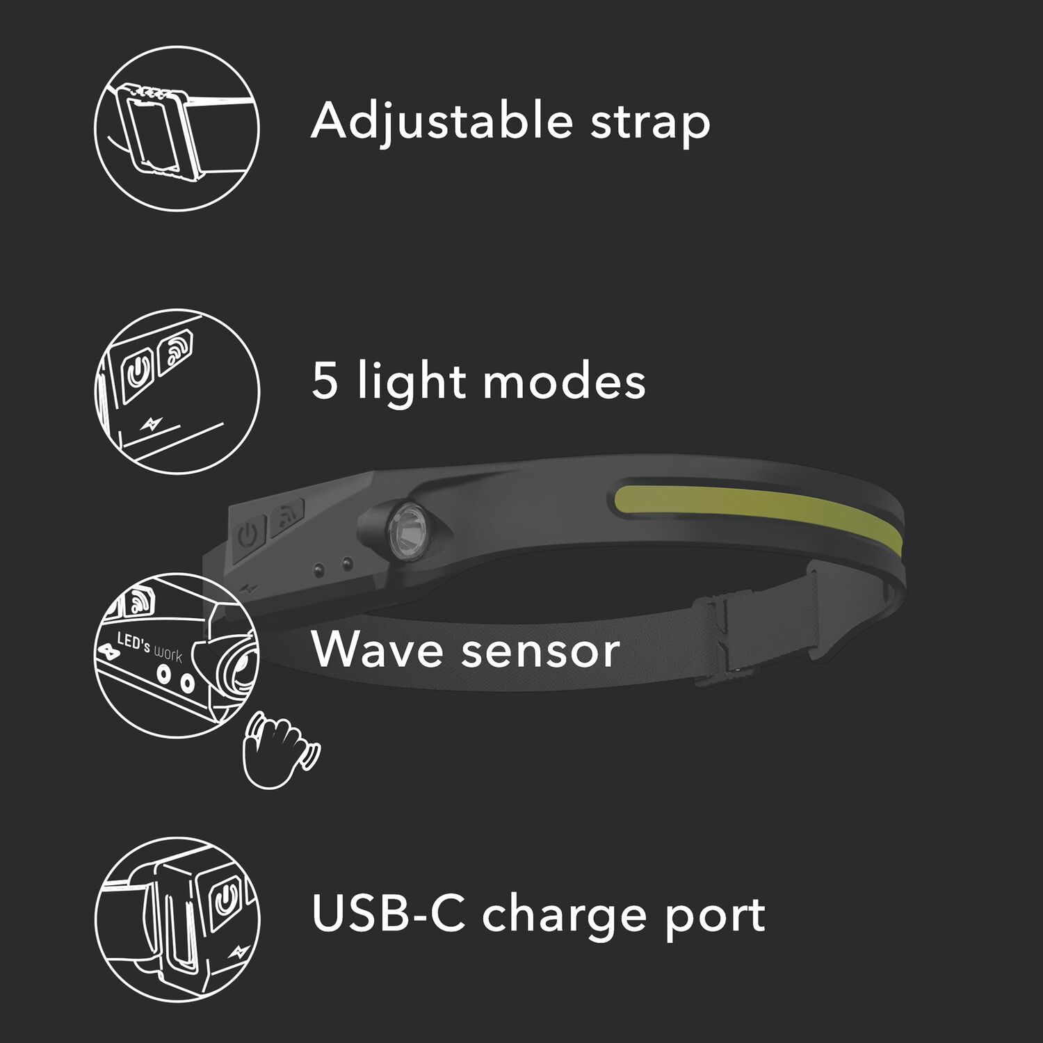 Hengda LED Sensor Stirnlampe Scheinwerfer Kopflampe USB