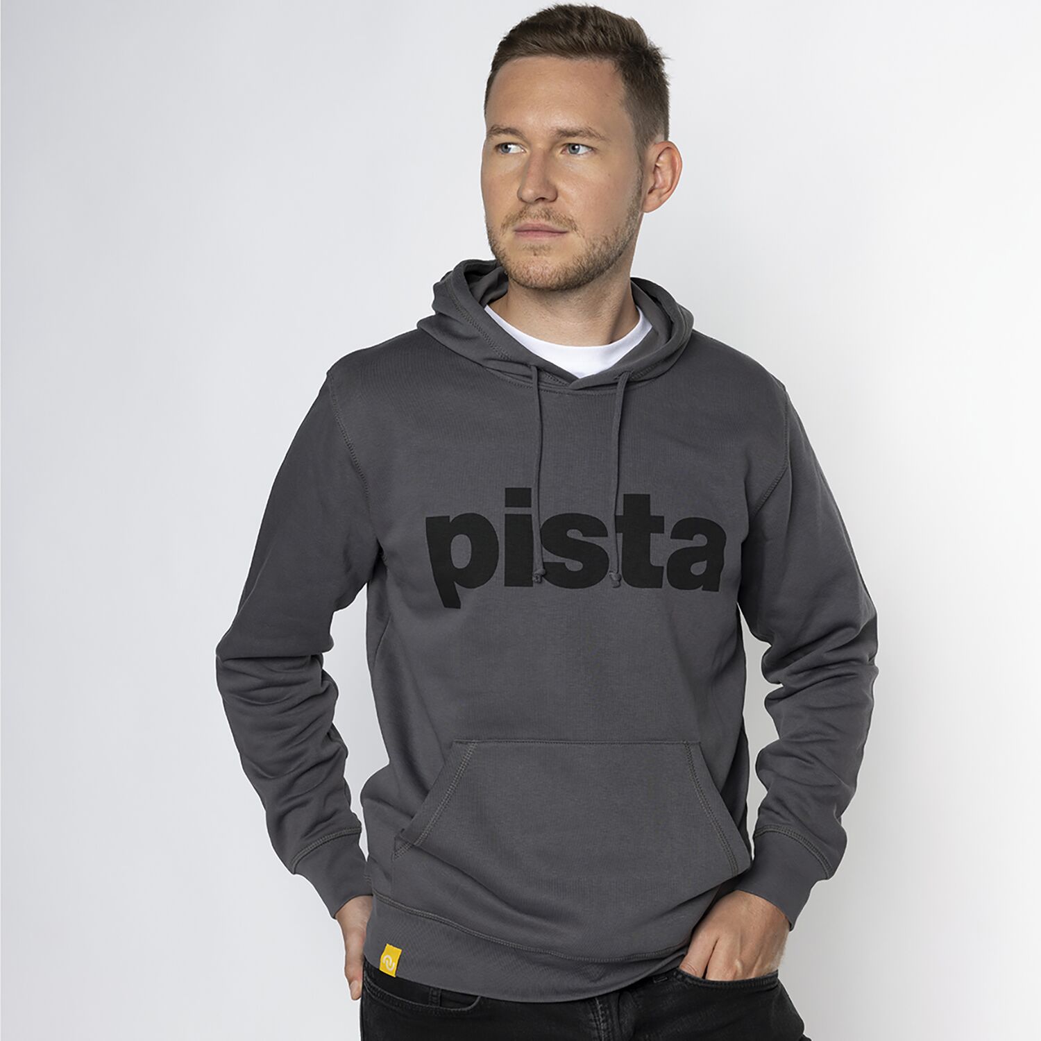 hello yellow hoodie pista grau
