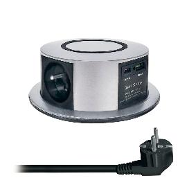 Obrázek produktu pro SOLIGHT zásuvkový modul PP120CW, 3 zásuvky, USB, bezdr.nabíječka, barva hliníku