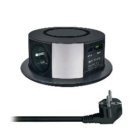 Obrázek produktu pro SOLIGHT zásuvkový modul PP120CW, 3 zásuvky, USB, bezdr.nabíječka, černý