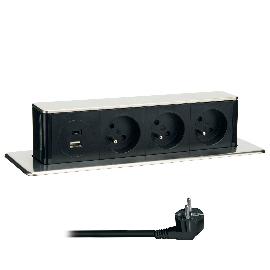 Obrázek produktu pro SOLIGHT zásuvkový prvek PP126 PD, 3 zásuvky, 2 USB nabíječky, nerez