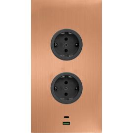 Imagine produs pentru Priza CARESSI 2ST20, 2 prize Schuko, 2 porturi USB, cupru