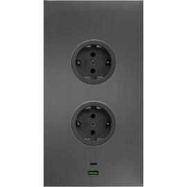 Imagine produs pentru Priza CARESSI 2ST20, 2 prize Schuko, 2 porturi USB, antracit