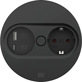 Artikelbild für BACHMANN Einbausteckdose TWIST 2 rund, Schukosteckdose, USB, schwarz matt