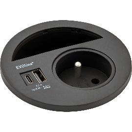 Termékkép EVOline Circle80 konnektor kábelátvezetéssel és USB-A+C-dupla töltővel, fekete