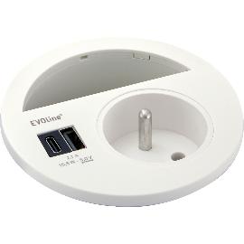 Termékkép EVOline Circle80 konnektor kábelátvezetéssel és USB-A+C-dupla töltővel, fehér